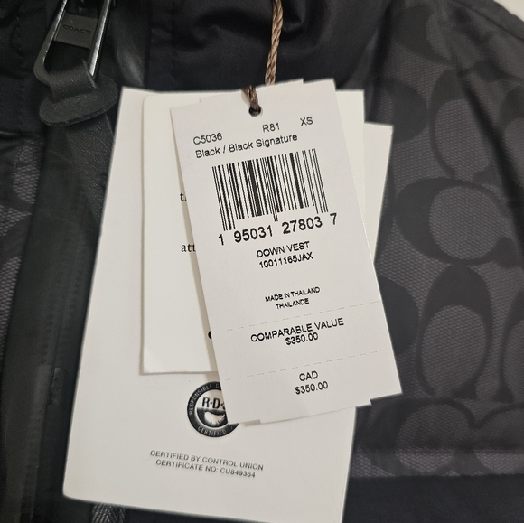 NWT Coach Men's Puffer Down Vest Black Size XS - Picture 8 of 12
